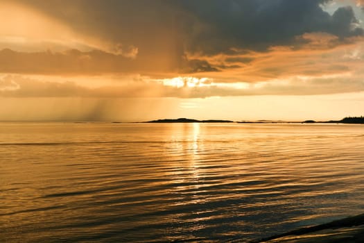 Colorful sunset over White sea