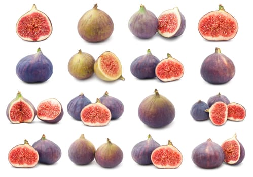 Set of fresh fig fruits isolated on white background