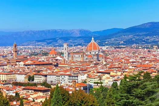 Florence cityscape with Duomo Santa Maria Del Fiore from Piazzale Michelangelo, Italy