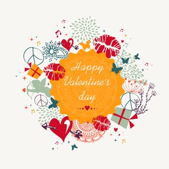 Colorful Valentines day circle retro label elements composition. EPS10 vector file organized in layers for easy editing.
