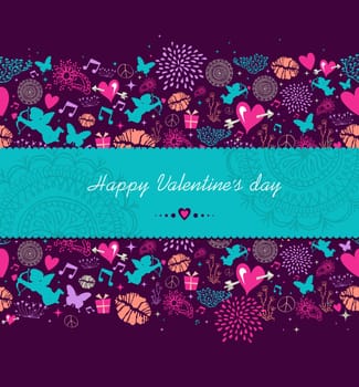 Vintage Valentines holidays elements, retro label and  flat icons love seamless pattern background. EPS10 vector file organized in layers for easy editing.