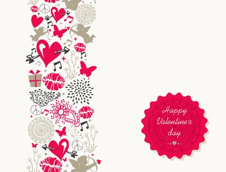 Valentines day elements, retro label and flat icons love seamless pattern background. EPS10 vector file organized in layers for easy editing.
