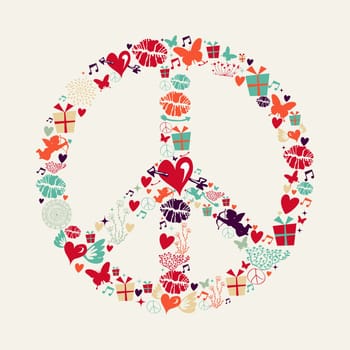 Retro Valentines day elements, peace and love shape illustration greeting card. EPS10 vector file organized in layers for easy editing.