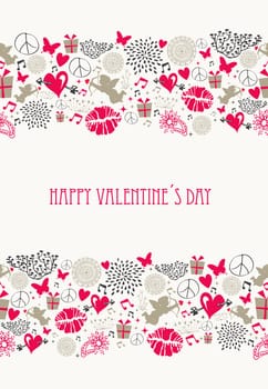 Vintage Valentine`s day elements, flat icons love seamless pattern background. EPS10 vector file organized in layers for easy editing.