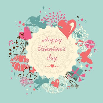 Valentines day vintage colors elements, retro label and flat icons love composition. EPS10 vector file organized in layers for easy editing.