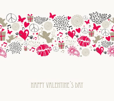 Retro Valentines elements, flat icons love seamless pattern background. EPS10 vector file organized in layers for easy editing.