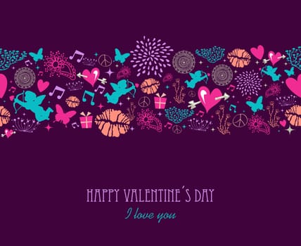 Vintage Valentine elements, flat icons love seamless pattern background. EPS10 vector file organized in layers for easy editing.