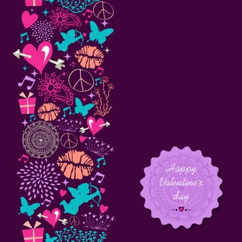 Valentines day elements, vintage label and flat icons love seamless pattern background. EPS10 vector file organized in layers for easy editing.