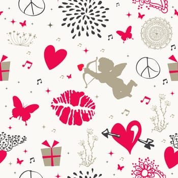 Retro Valentines day elements seamless pattern background. EPS10 vector file organized in layers for easy editing.