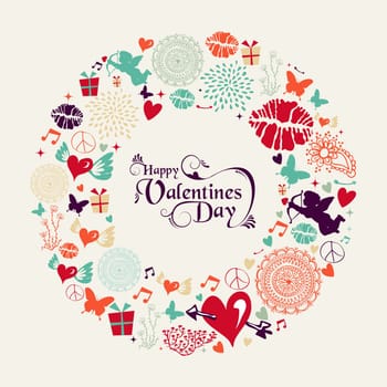 Colorful Valentines day elements postcard circle shape illustration. EPS10 vector file organized in layers for easy editing.