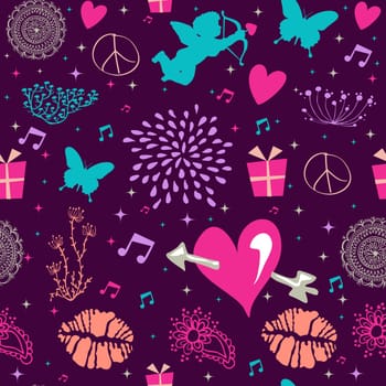 Colorful Valentines day elements seamless pattern background. EPS10 vector file organized in layers for easy editing.