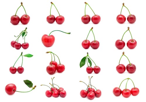 Collection of beautiful red cherry isolated on white background