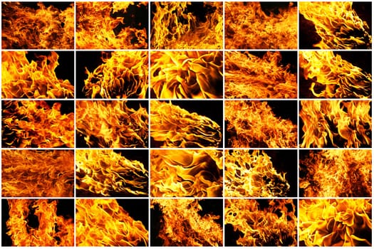 Yellow and orange hot fire on black background
