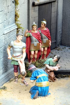 Traditional European Statuette in a Christmas Crib Nativity Scene
