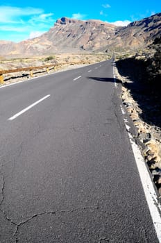 Desert Lonely Road Landscape in Volcan Teide National Park, Tenerife, Canary Island, Spain