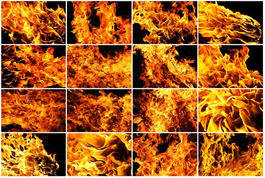 Beautiful yellow and orange hot fire on black background