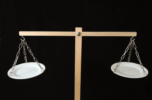 Two White Pan Balance on a Black Background