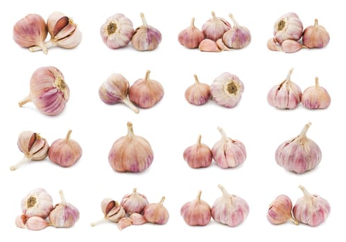 Collection of fresh young garlic isolated on white background