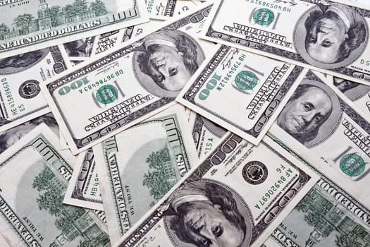 Lots of dollar notes arranged in chaotic manner, background