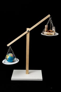 Globe Planet Earth and Money on a Two Pan Balance