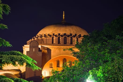 Beautiful night view of Hagia Sophia in Istanbul, Turkey