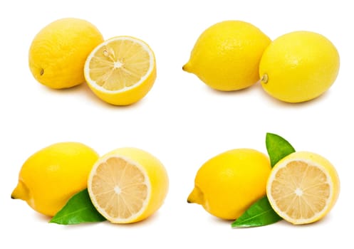 Collection of fresh tasty lemons isolated on white background