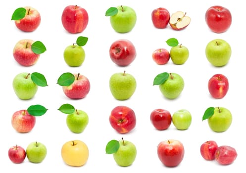 Collection of fresh apples isolated on white background