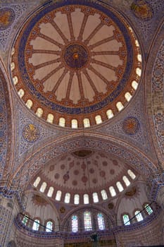 Interior view of Sultan Ahmed Blue Mosque in Istanbul, Turkey