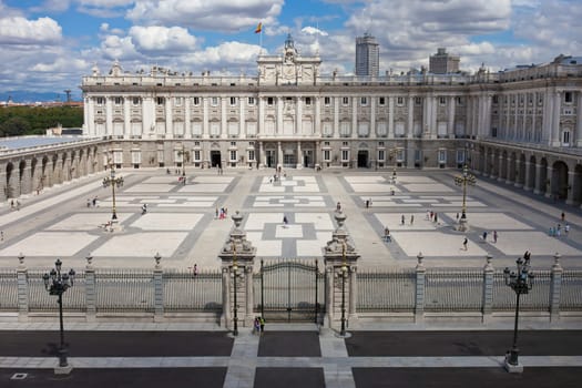 Beautiful view of famous Royal Palace in Madrid, Spain