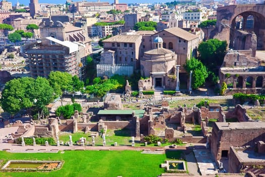 Ruins of famous ancient Roman Forum in Rome, Italy