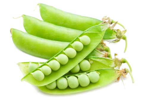 Fresh green peas isolated on white background