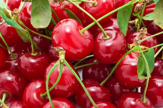 Beautiful red fresh cherry macro photo background