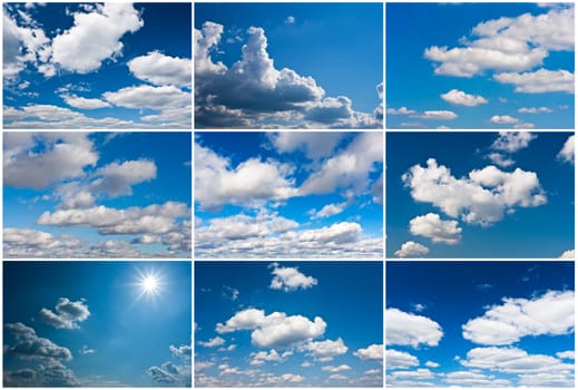 White clouds in blue summer sky background