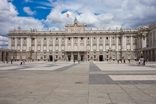 Beautiful view of famous Royal Palace in Madrid, Spain