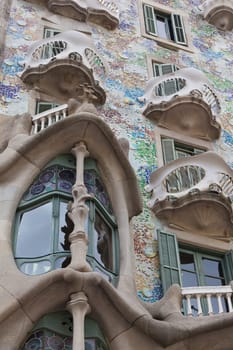 Facade of famous house Casa Batllo  by Antoni Gaudi, Barcelona, Spain