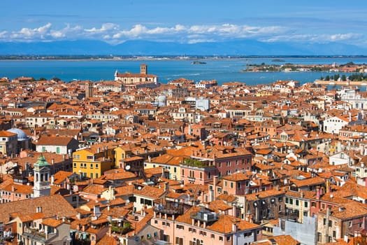 Panoramic view of Venice from San Marco bell tower, Italy