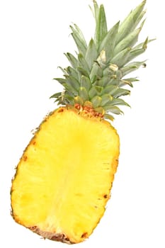 Halved pineapple (Ananas comosus,Ananas sativus) exposed against a white background