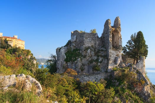 View of old and new castle in Duino, Italy