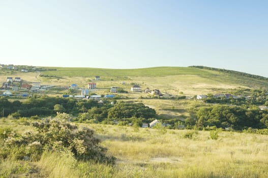 Hill valley landscape in spring time
