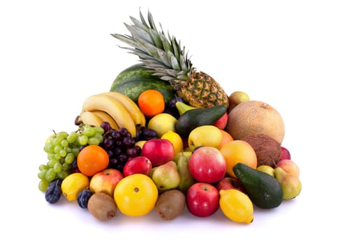 Collection of different fruits isolated on white background.