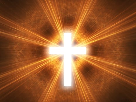 Glowing cross, with radial rays of light.