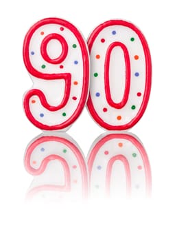 Red number ninety with reflection