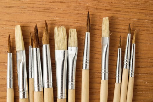 New Wooden Different Paintbrush Set Texture over a Colored Background