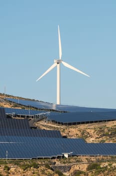 Power Plant Renewable Energy Wind Turbines and Solar Panels