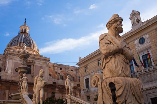 View of Fontana delle Vergogne in Piazza Pretoria in Palermo, Italy