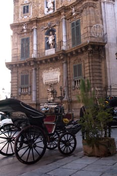 Buggy in the Quattro Canti in the Baroque square in Palermo, Italy