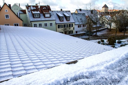 Snowy Panorama of Wending (municipality in the district of Bavaria, Germany) .