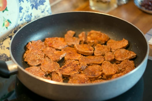 Beef steak in the pan on oil