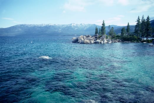 Rocky shore of  Lake Tahoe