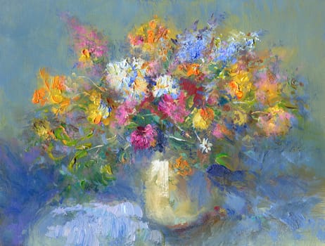 Flowers painted on wooden plate - oil paints